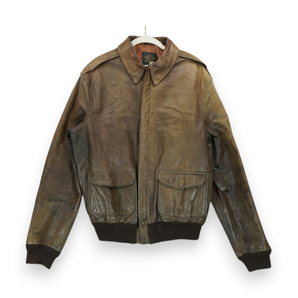 Vintage Avirex Type A-2 Leather Aviator Bomber Flight Jacket Size 44 Brown